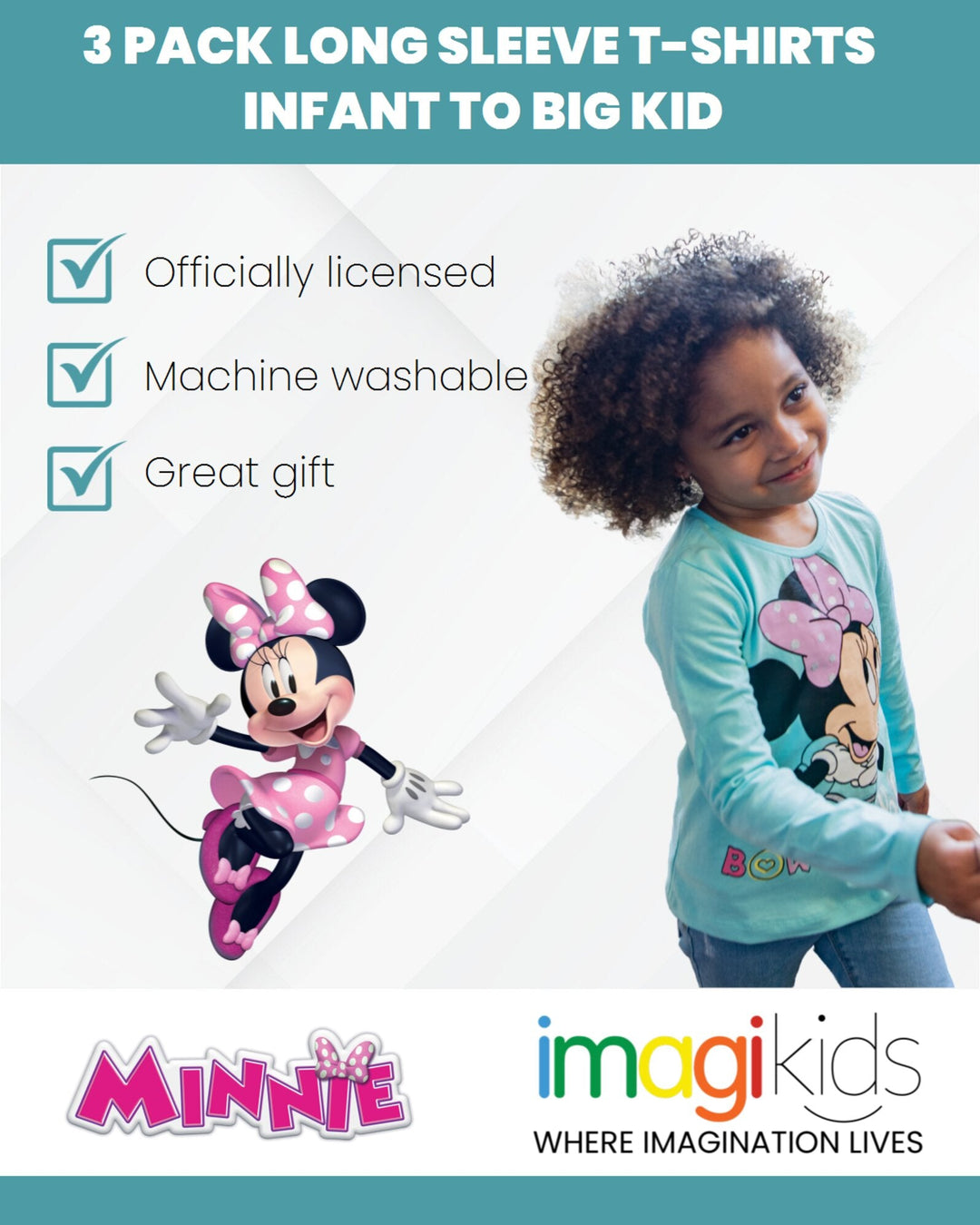 Minnie Mouse 3 Pack Long Sleeve Graphic T - Shirt - imagikids