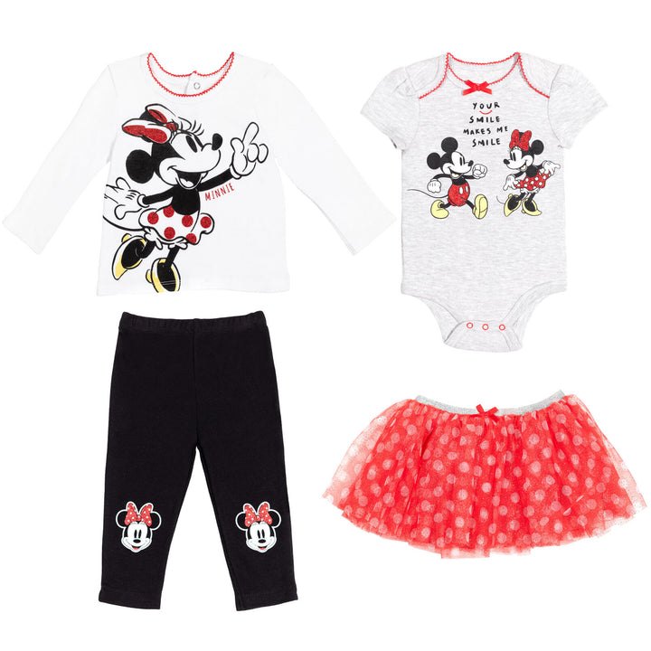 Minnie Mouse 4 Piece Outfit Set: Bodysuit T-Shirt Skirt Legging