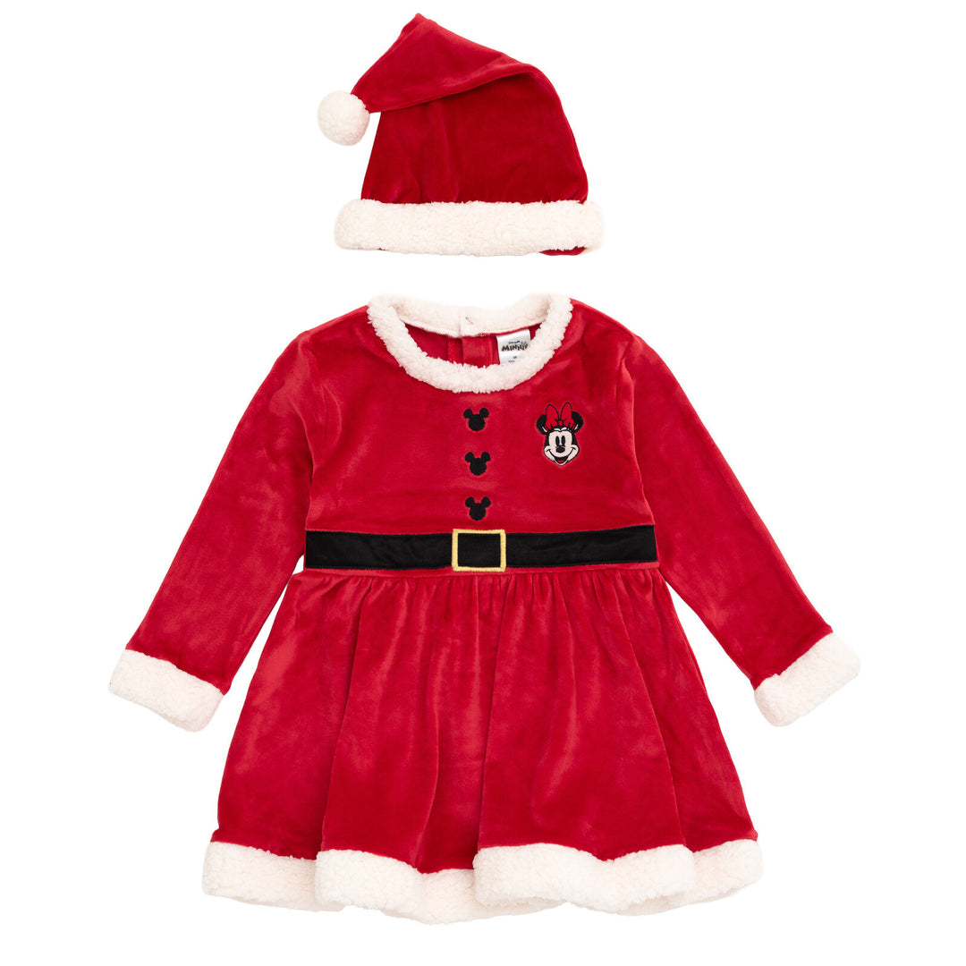 christmas minnie dress Disney Minnie Mouse Christmas Infant Baby Girls Mrs. Clause Dress and Santa Hat Outfit Set Red / White 18 Months