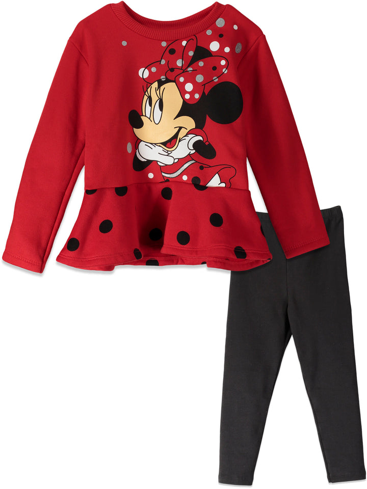 Minnie Mouse Peplum Long Sleeve Graphic T-Shirt & Leggings Set