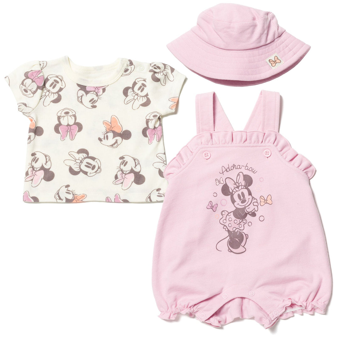 Minnie Mouse French Terry Short Overalls T - Shirt and Hat 3 Piece Outfit Set - imagikids