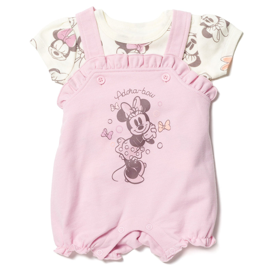 Minnie Mouse French Terry Short Overalls T - Shirt and Hat 3 Piece Outfit Set - imagikids