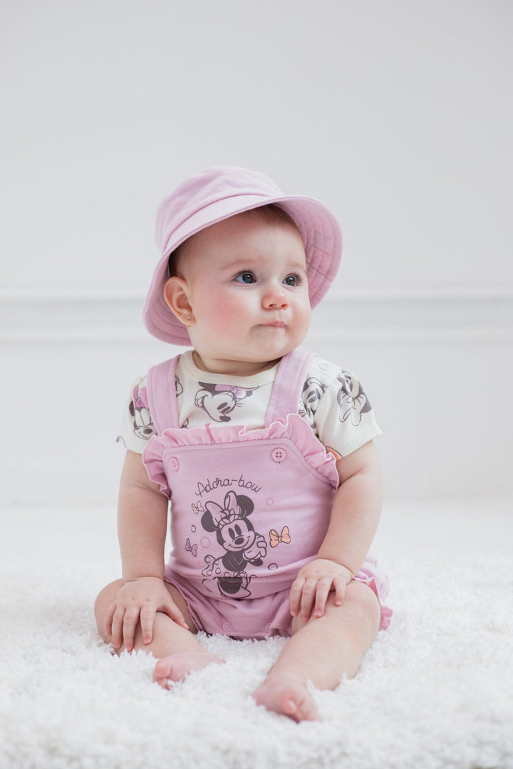 Minnie Mouse French Terry Short Overalls T - Shirt and Hat 3 Piece Outfit Set - imagikids