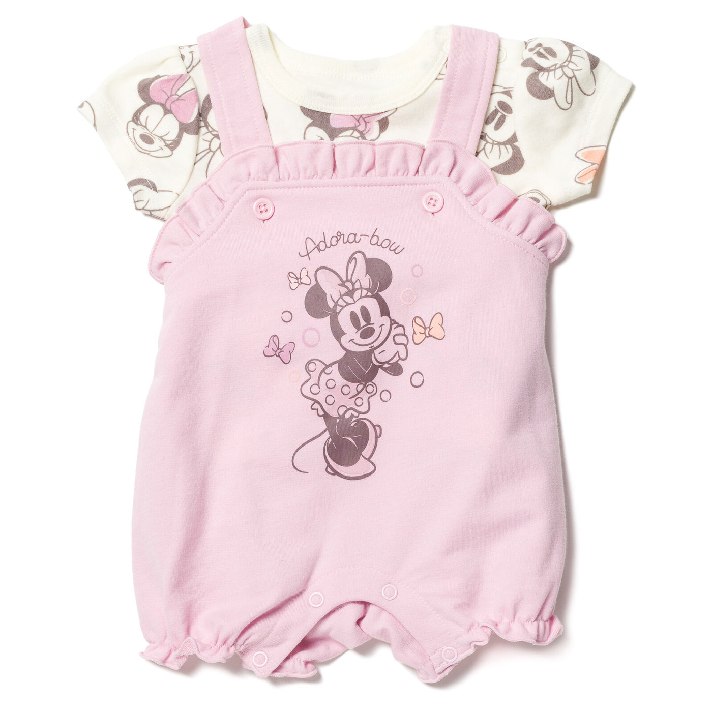 Minnie Mouse French Terry Short Overalls T-Shirt and Hat 3 Piece Outfit Set