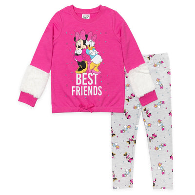 Minnie Mouse Fur French Terry Sweatshirt Leggings Outfit Set - imagikids