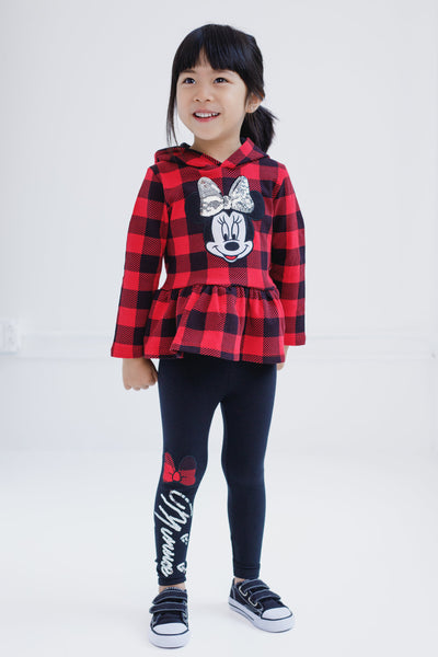 Minnie Mouse Pullover Peplum Fleece Hoodie and Leggings Outfit Set