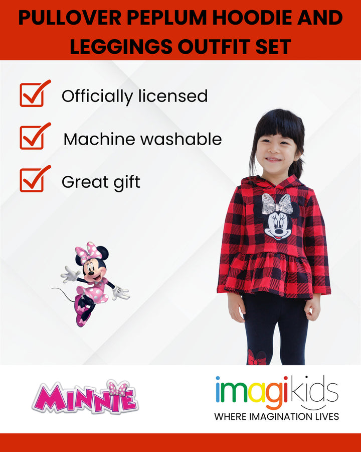 Minnie Mouse Pullover Peplum Fleece Hoodie and Leggings Outfit Set