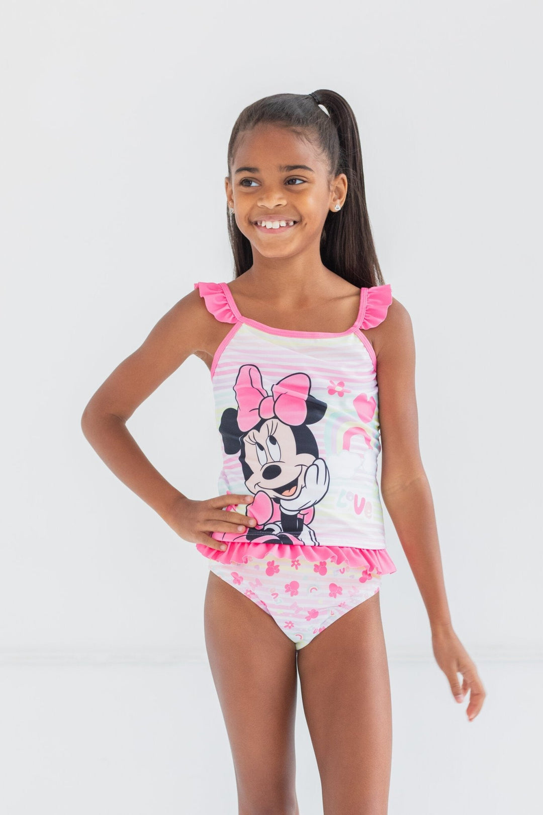 Minnie Mouse Tankini Top Bikini Bottom and Scrunchie 3 Piece Swimsuit Set - imagikids