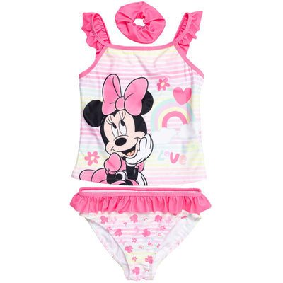 Minnie Mouse Tankini Top Bikini Bottom and Scrunchie 3 Piece Swimsuit Set - imagikids