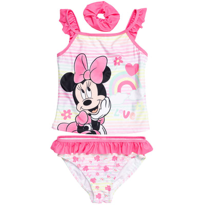 Minnie Mouse Tankini Top Bikini Bottom and Scrunchie 3 Piece Swimsuit Set
