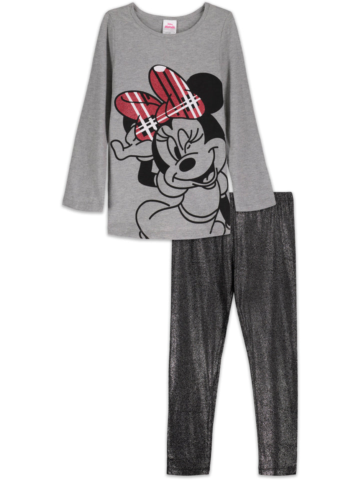 Minnie Mouse Zip Up Vest Puffer T-Shirt and Leggings 3 Piece Outfit Set