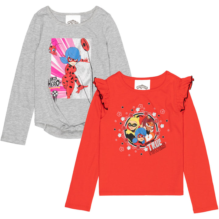 Miraculous Rena Rouge Cat Noir Ladybug Girls 2 Pack T-Shirts Toddler to Big Kid