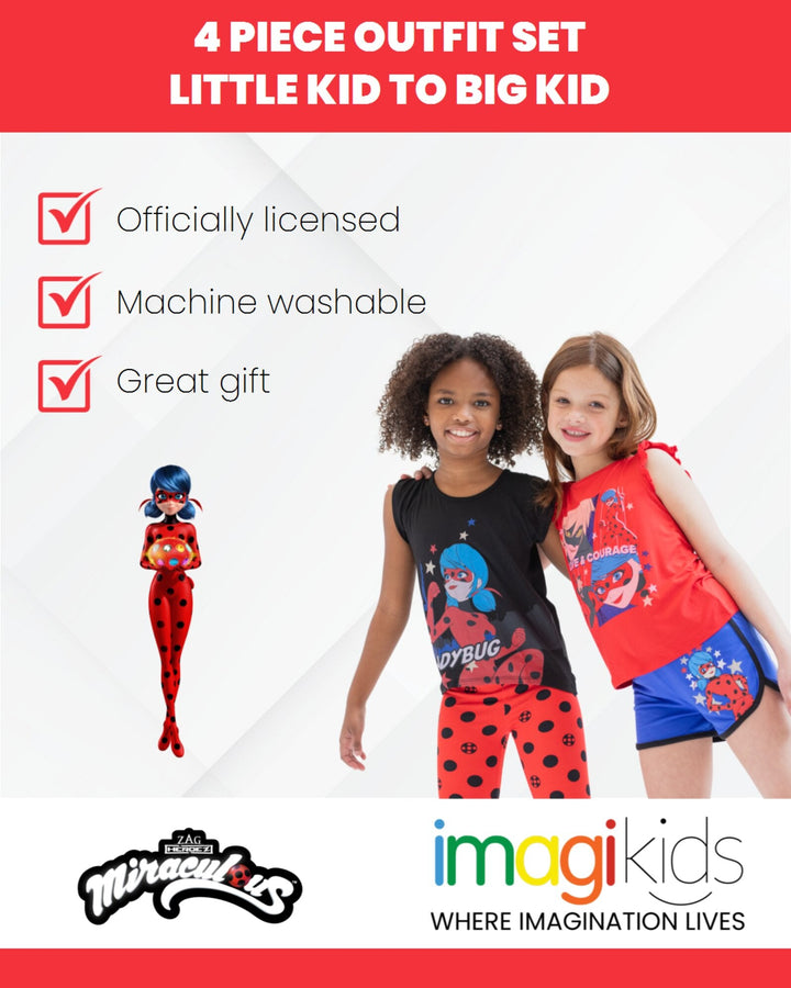 Miraculous 4 Piece Outfit Set: T - Shirt Tank Top Legging Shorts - imagikids