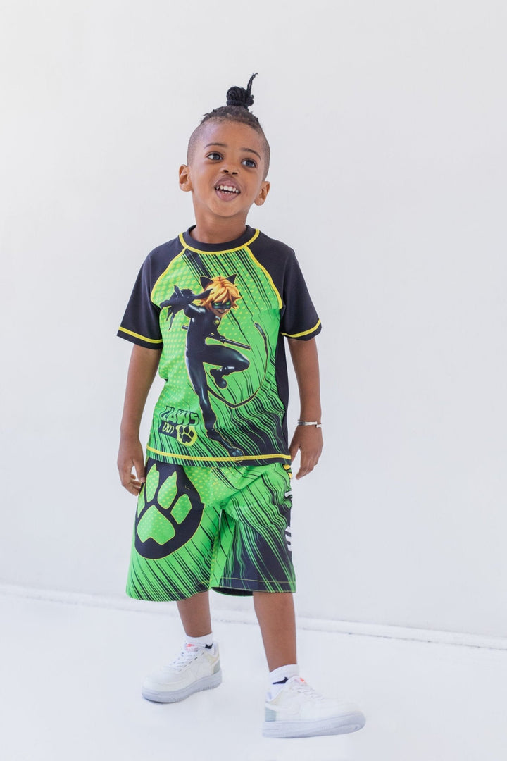 Miraculous Cat Noir Rash Guard and Swim Trunks Outfit Set - imagikids