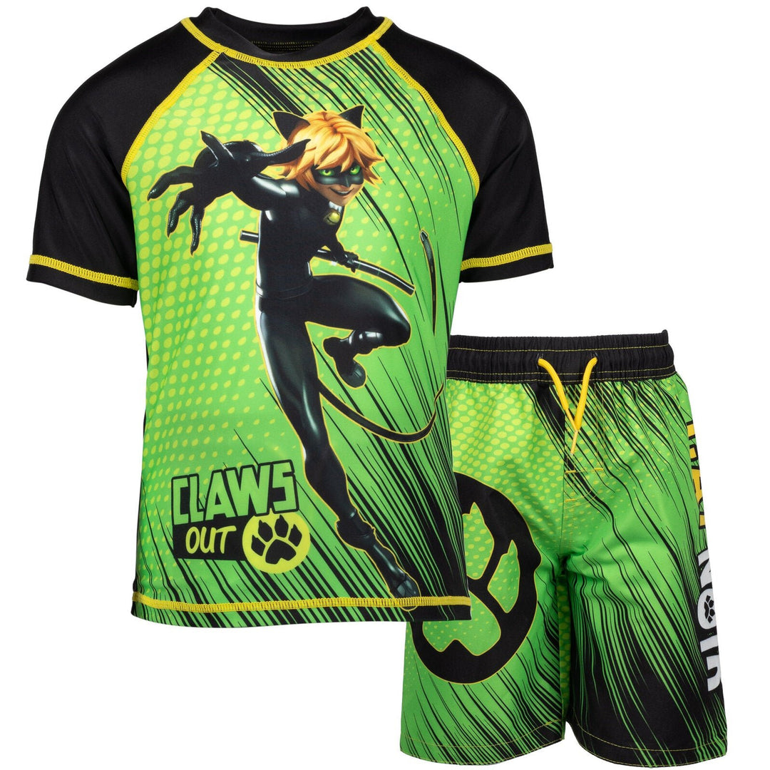 Miraculous Cat Noir Rash Guard and Swim Trunks Outfit Set - imagikids