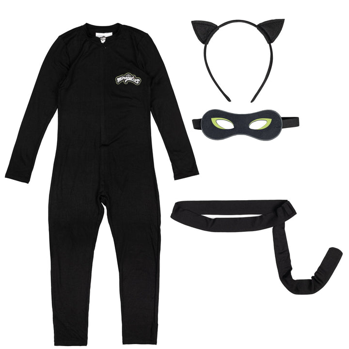 Miraculous Cat Noir Zip Up Cosplay Costume Coverall Tail Mask and Headband 4 Piece Set - imagikids