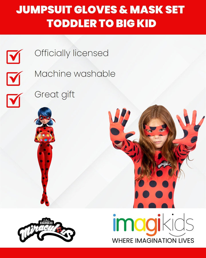 Ladybug 3 Piece Costume Set: Jumpsuit Gloves Mask