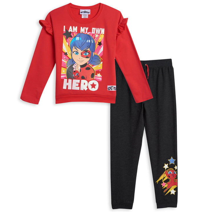 Ladybug French Terry Ruffle Long Sleeve Graphic T-Shirt & Pants Set