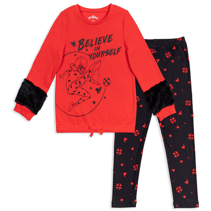 Miraculous Ladybug Fur Fleece Sweatshirt Leggings Outfit Set - imagikids