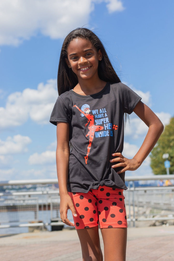 Miraculous Ladybug Knotted Graphic T - Shirt and Shorts Set - imagikids