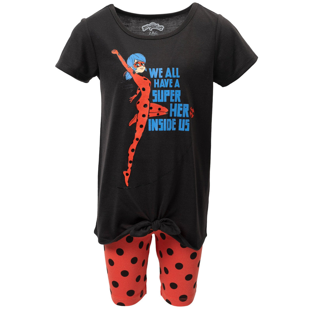 Miraculous Ladybug Knotted Graphic T - Shirt and Shorts Set - imagikids