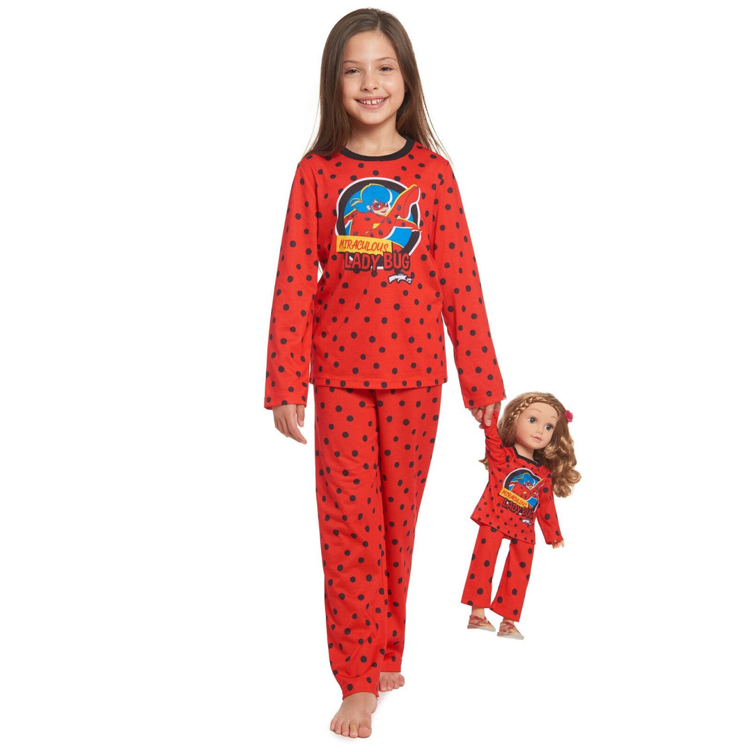 Miraculous Ladybug Pajama Shirt Pants and Matching Doll Outfits 4 Piece Set - imagikids