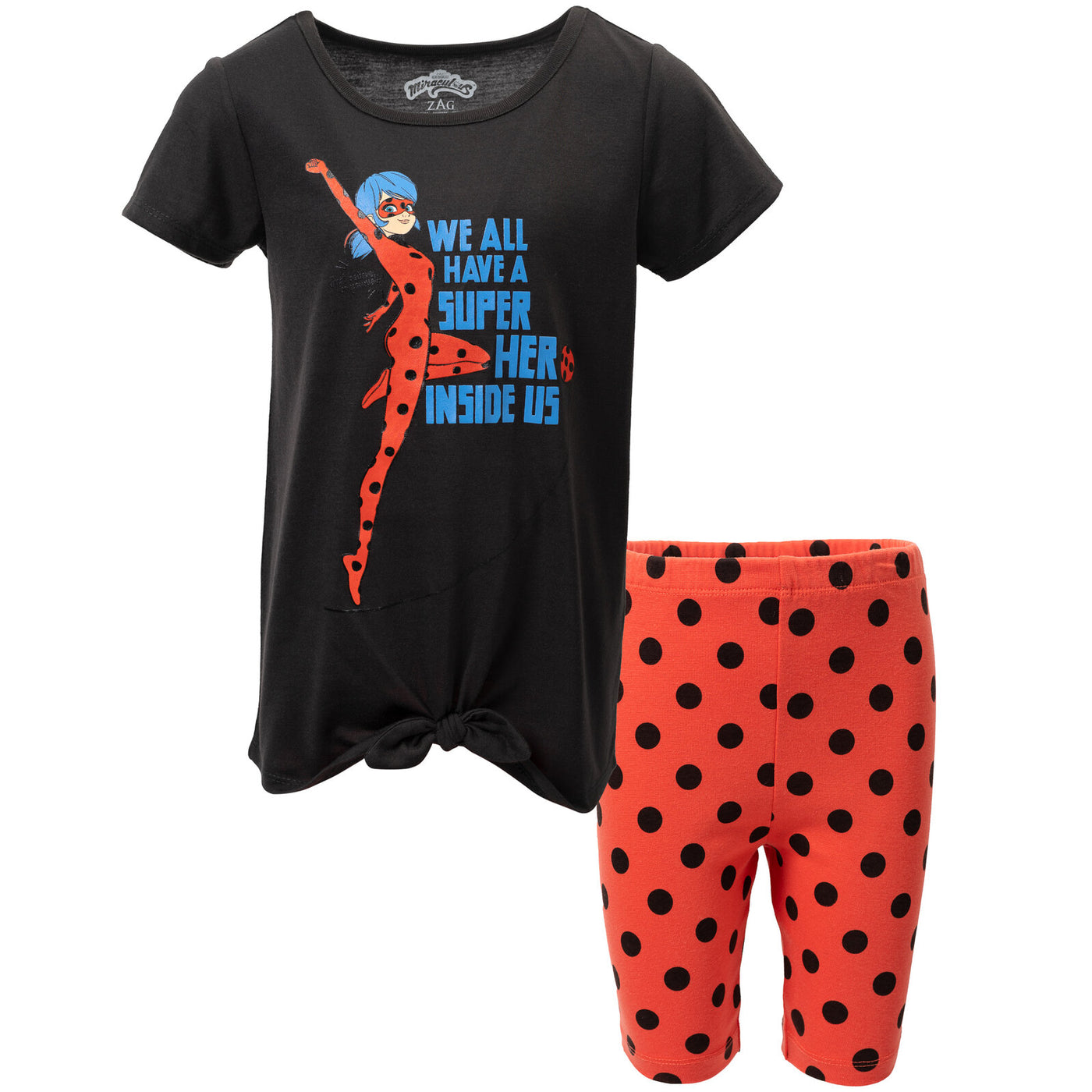 Conjunto de camiseta gráfica y pantalones cortos anudados de Miraculous Ladybug