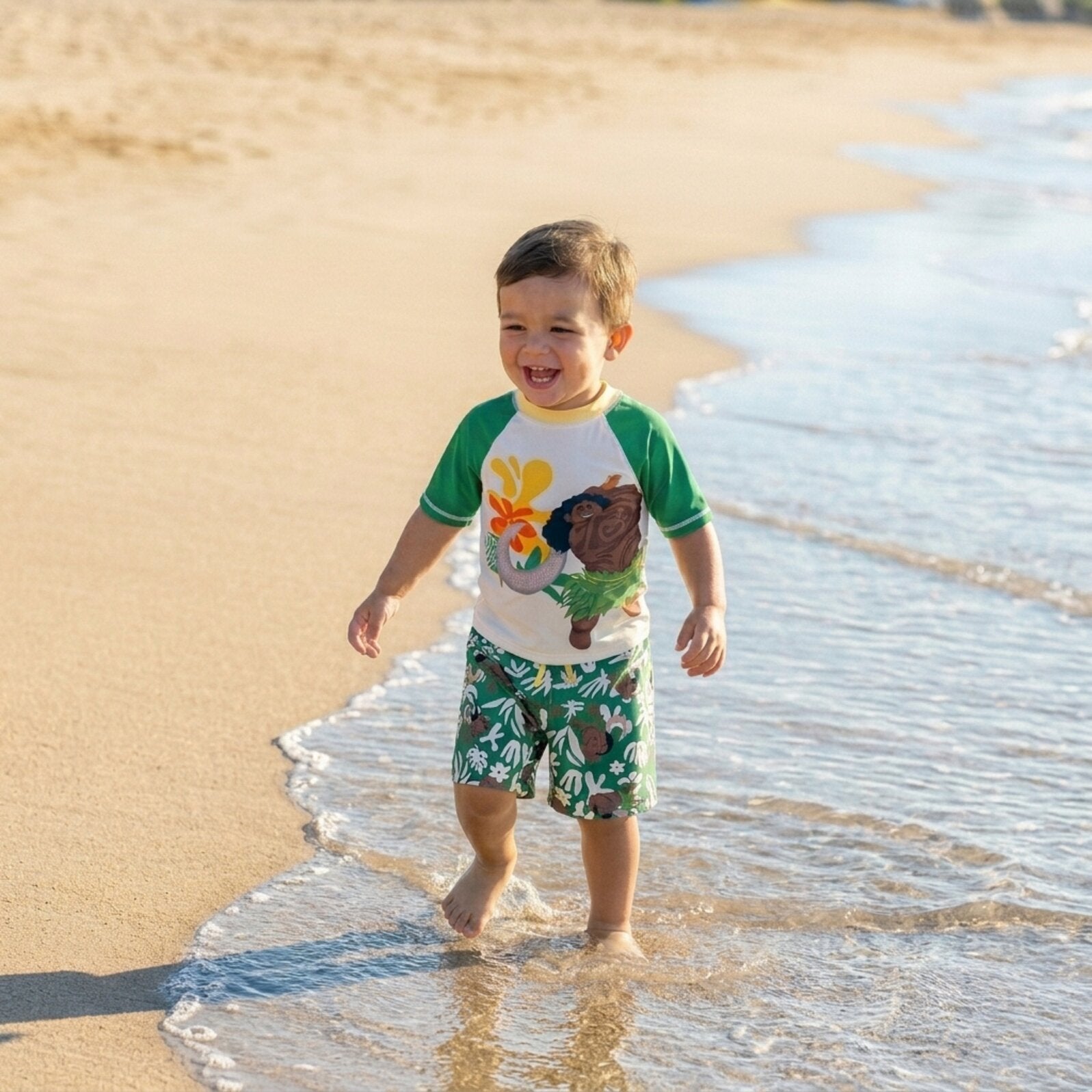 Moana Maui Raglan Rash Guard and Swim Trunks UPF 50+ Outfit Set