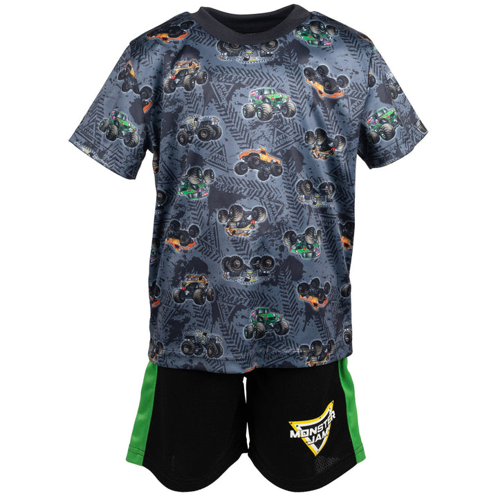 Monster Jam 3 Piece Outfit Set: T - Shirt Tank Top Mesh Shorts - imagikids