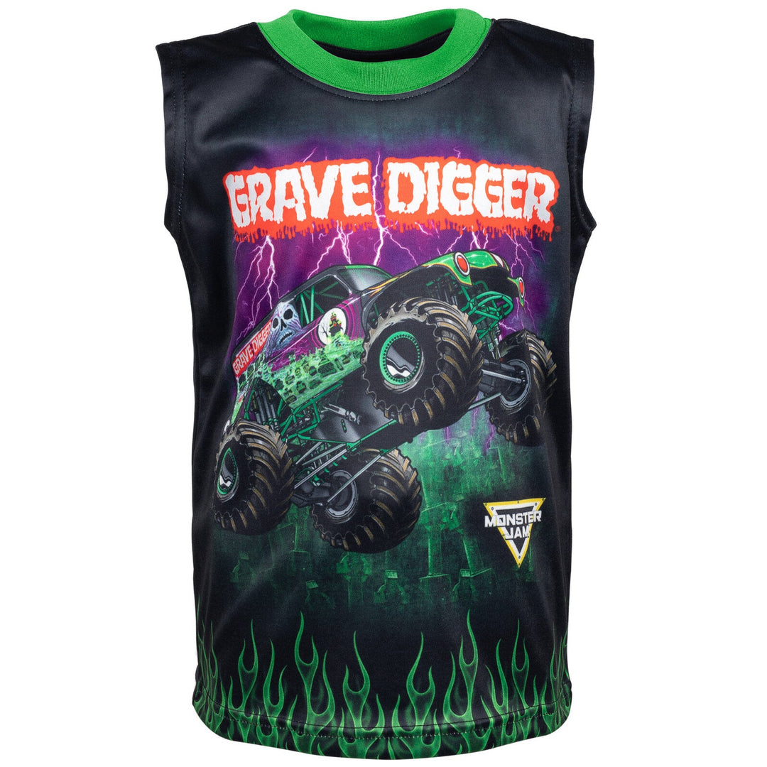 Monster Jam 3 Piece Outfit Set: T - Shirt Tank Top Mesh Shorts - imagikids