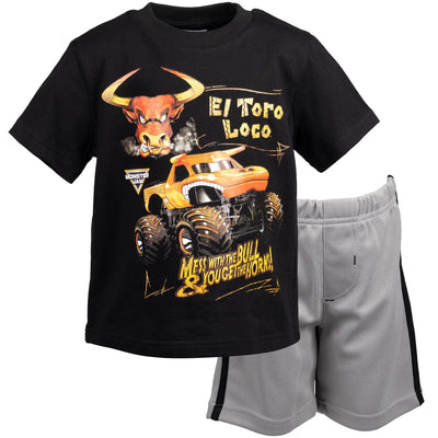 Monster Jam El Toro Loco Athletic Pullover T - Shirt Mesh Shorts Outfit Set - imagikids