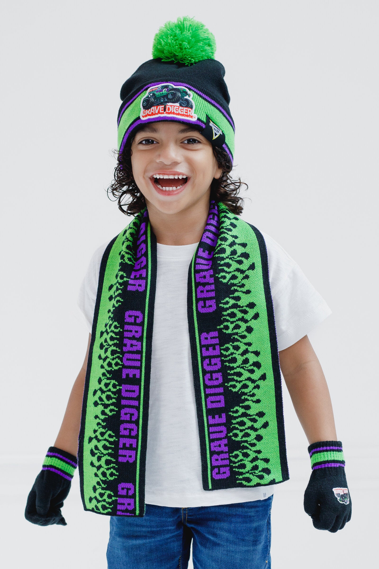Monster Jam Grave Digger Beanie Scarf and and Gloves 3 Piece