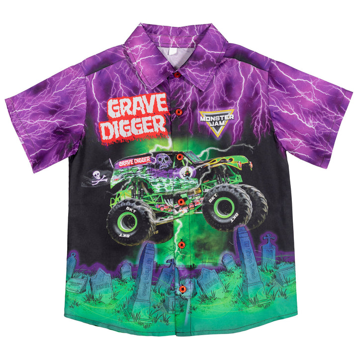 Monster Jam Grave Digger Short Sleeve Button Down Dress Shirt