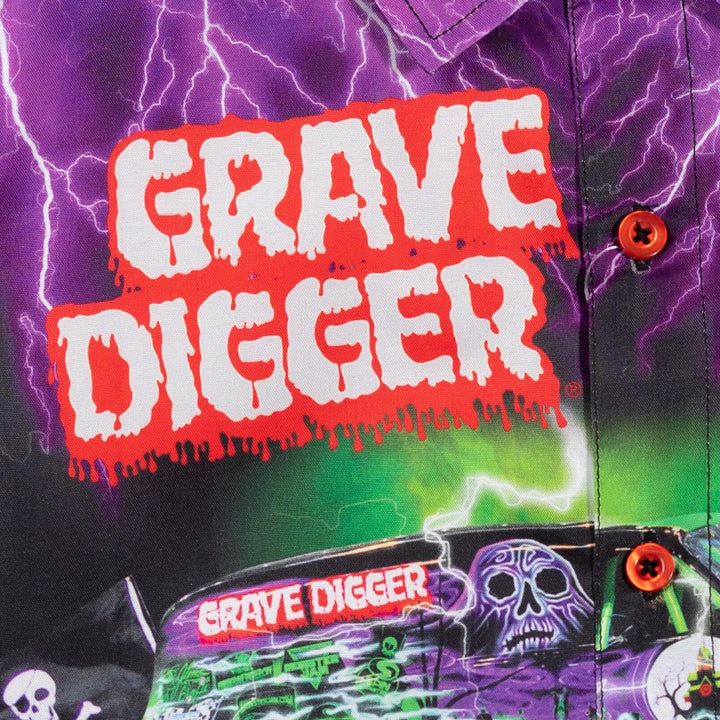 Monster Jam Grave Digger Short Sleeve Button Down Dress Shirt