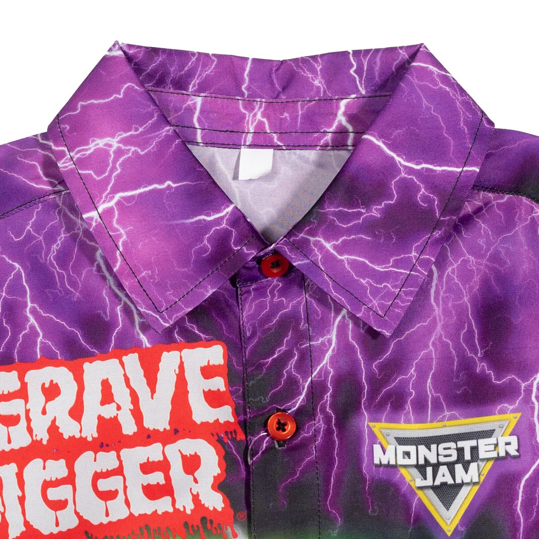 Monster Jam Grave Digger Short Sleeve Button Down Dress Shirt