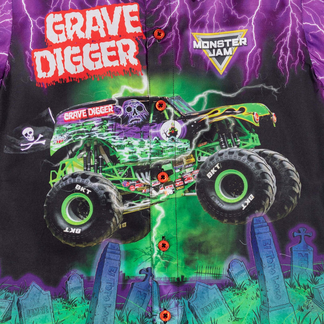 Monster Jam Grave Digger Short Sleeve Button Down Dress Shirt