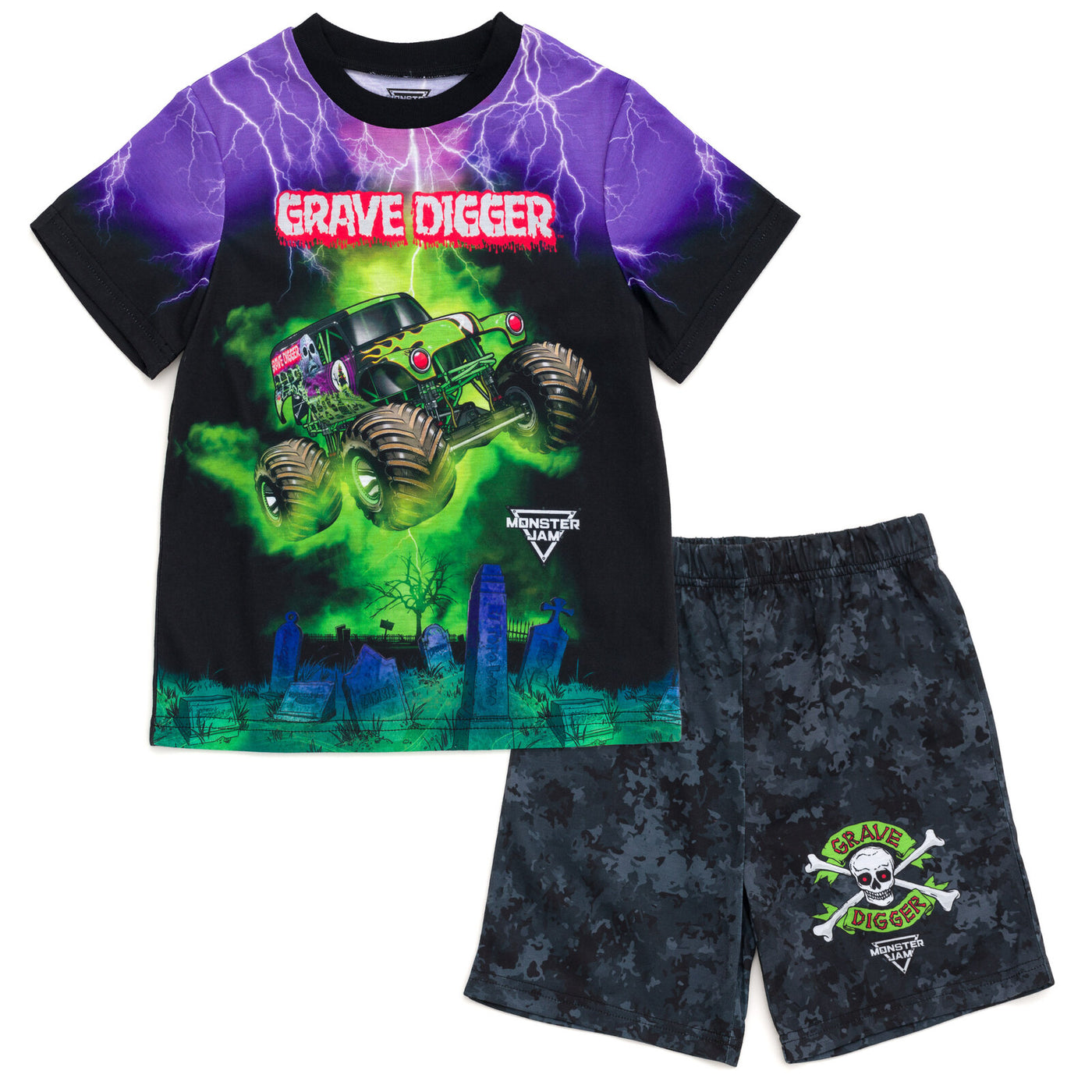 Monster Jam Grave Digger Pajama Shirt and Shorts Sleep Set