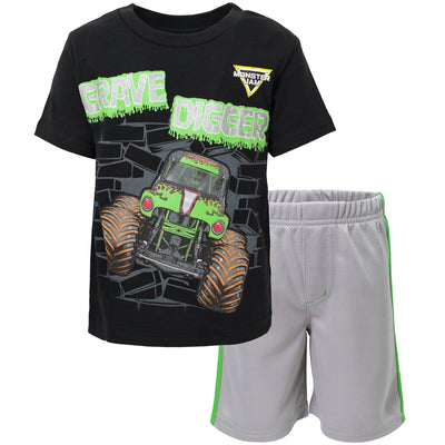 Monster Jam Grave Digger T - Shirt and Mesh Shorts Outfit Set - imagikids