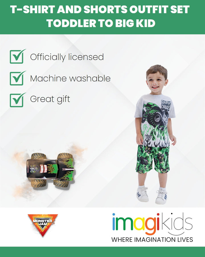 Monster Jam Grave Digger T - Shirt and Shorts Outfit Set - imagikids