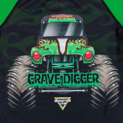 Monster Jam Grave Digger UPF 50+ Pullover Rash Guard Swim Trunks Outfit Set