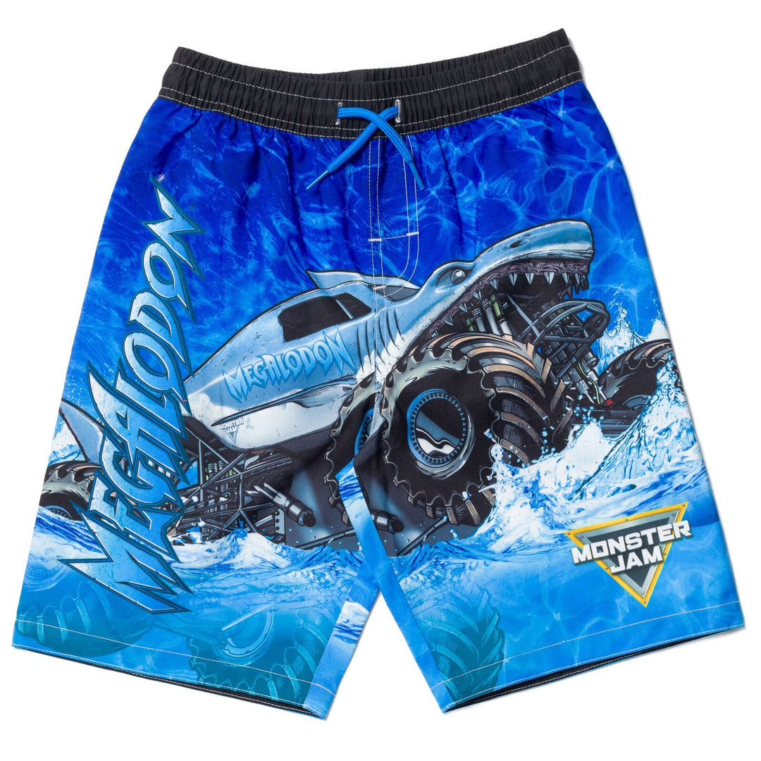 Monster Jam Megalodon UPF 50+ Rash Guard Swim Trunks Outfit Set - imagikids