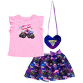 Monster Jam Sparkle Smash Tank Top, Satin Skirt and Bag 3 Piece Outfit Set