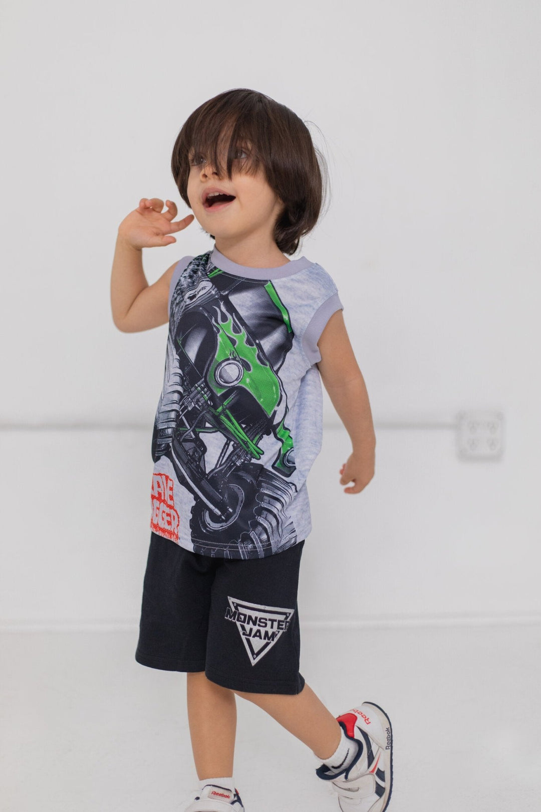 Monster Jam T - Shirt Tank Top and French Terry Shorts 3 Piece Outfit Set - imagikids