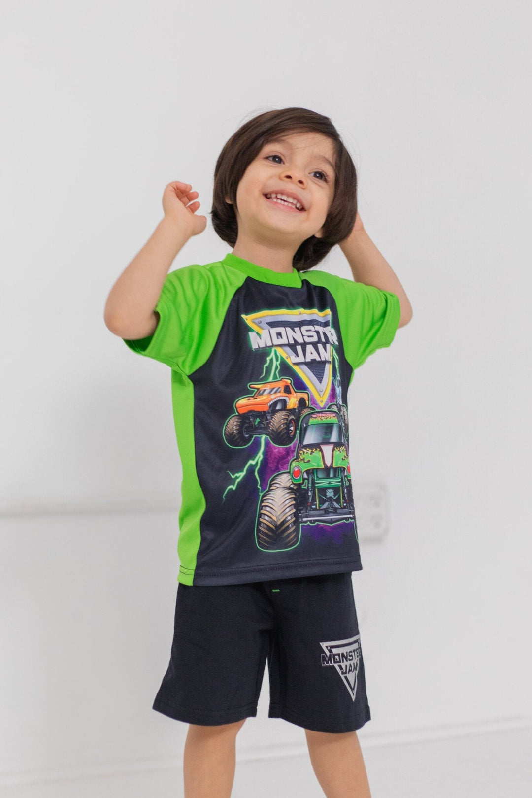 Monster Jam T - Shirt Tank Top and French Terry Shorts 3 Piece Outfit Set - imagikids