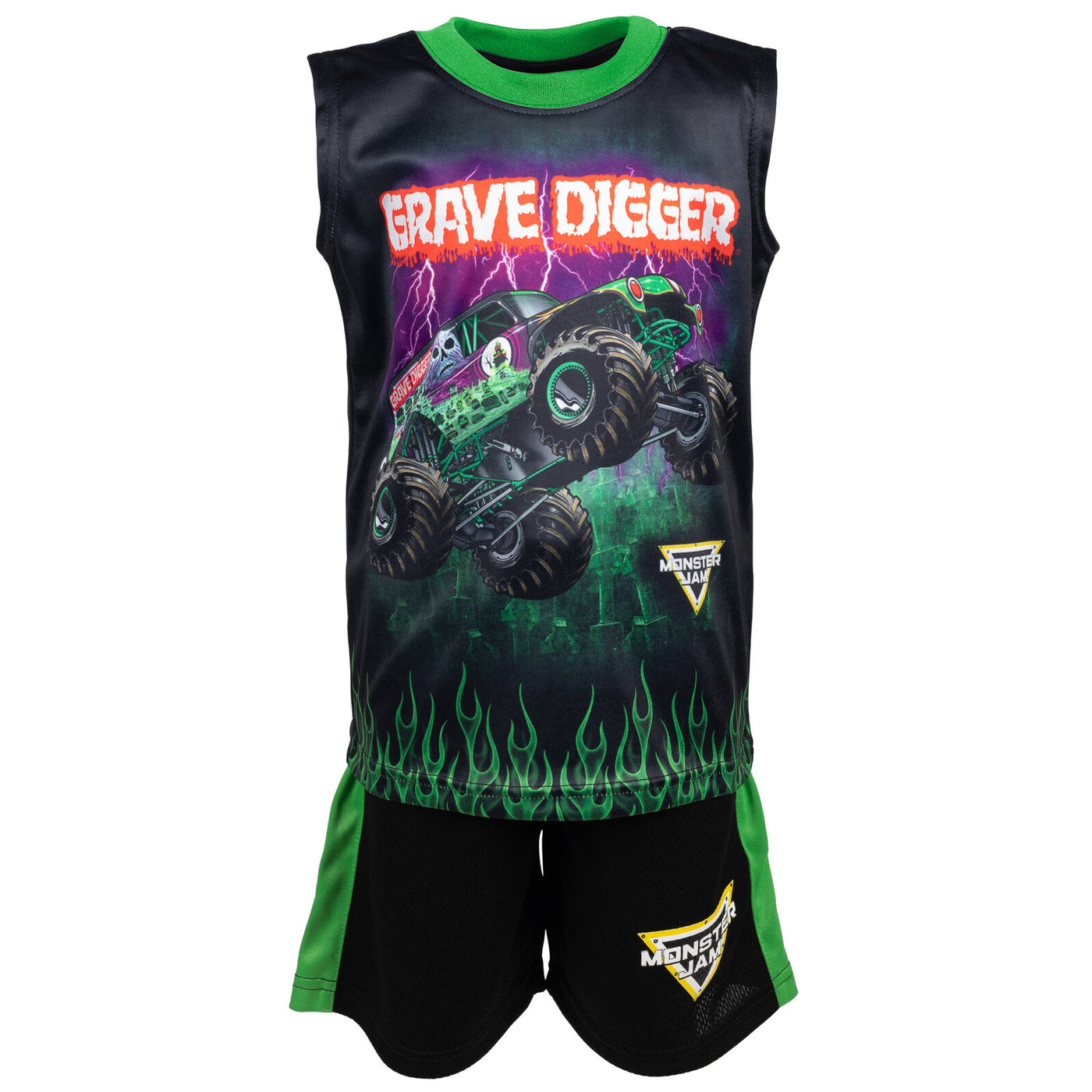 Monster Jam 3 Piece Outfit Set: T-Shirt Tank Top Mesh Shorts