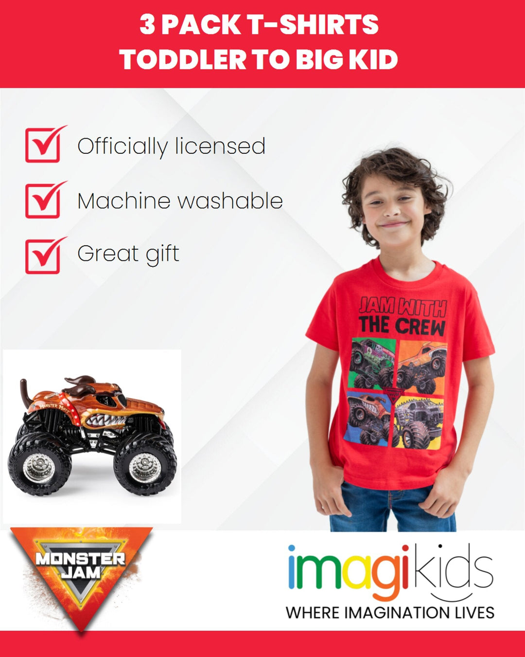 Monster Jam Trucks 3 Pack Tees - imagikids