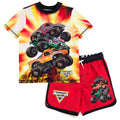 Monster Jam UPF 50+ Rash Guard and Swim Trunks Outfit Set