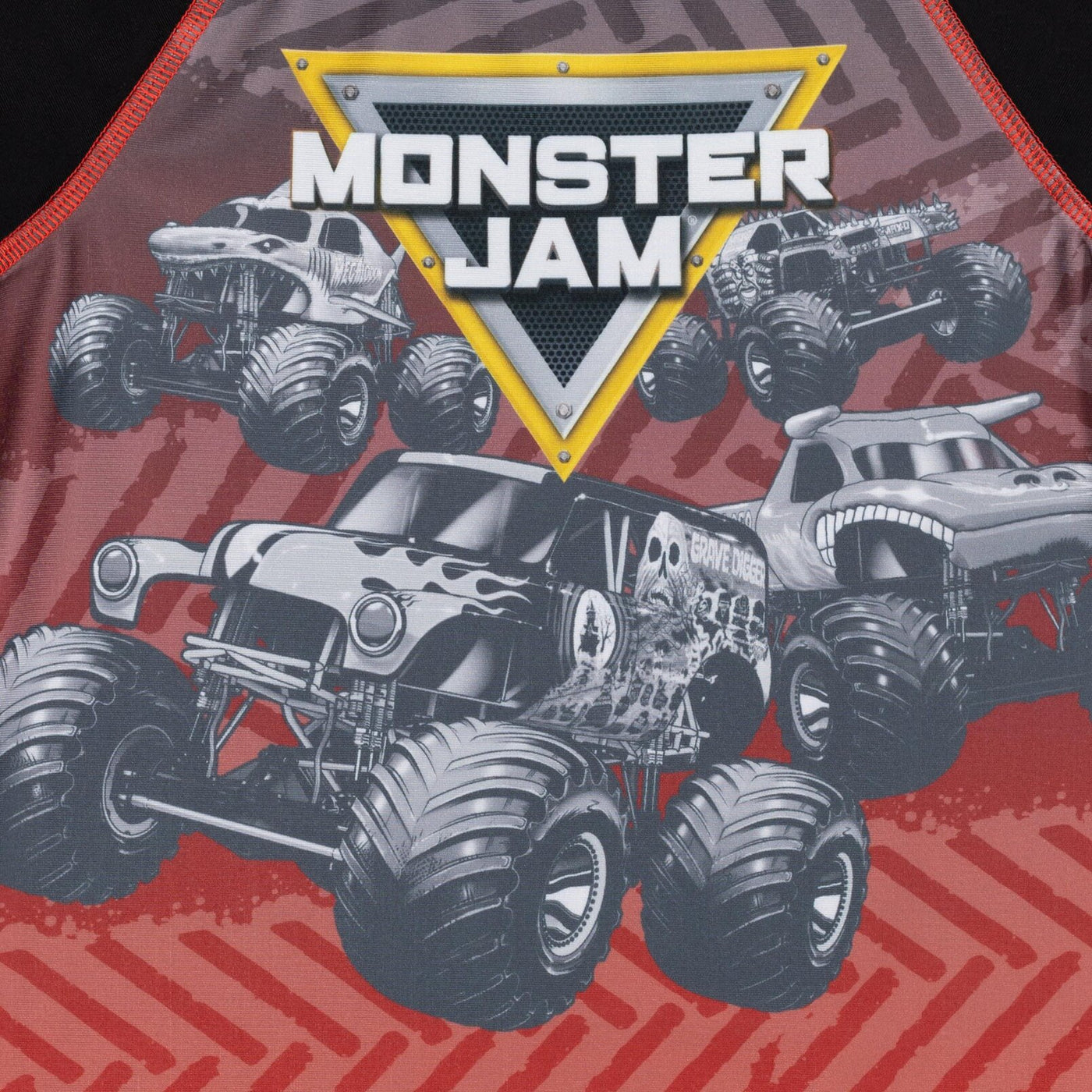 Monster Jam UPF 50+ Rash Guard Swim Trunks Outfit Set