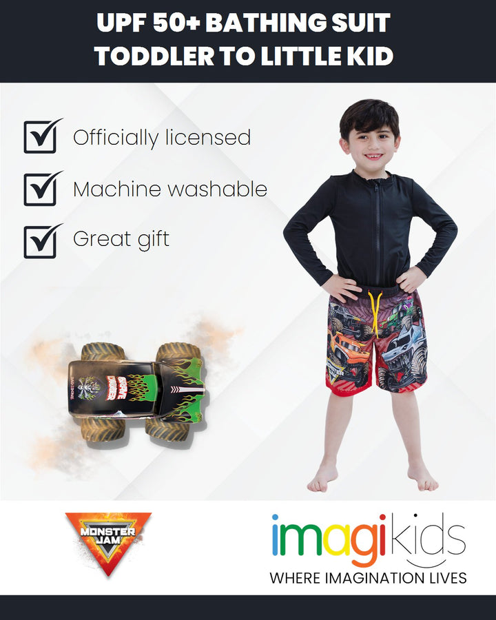 Monster Jam UPF 50+ Swim Trunks Bathing Suit - imagikids