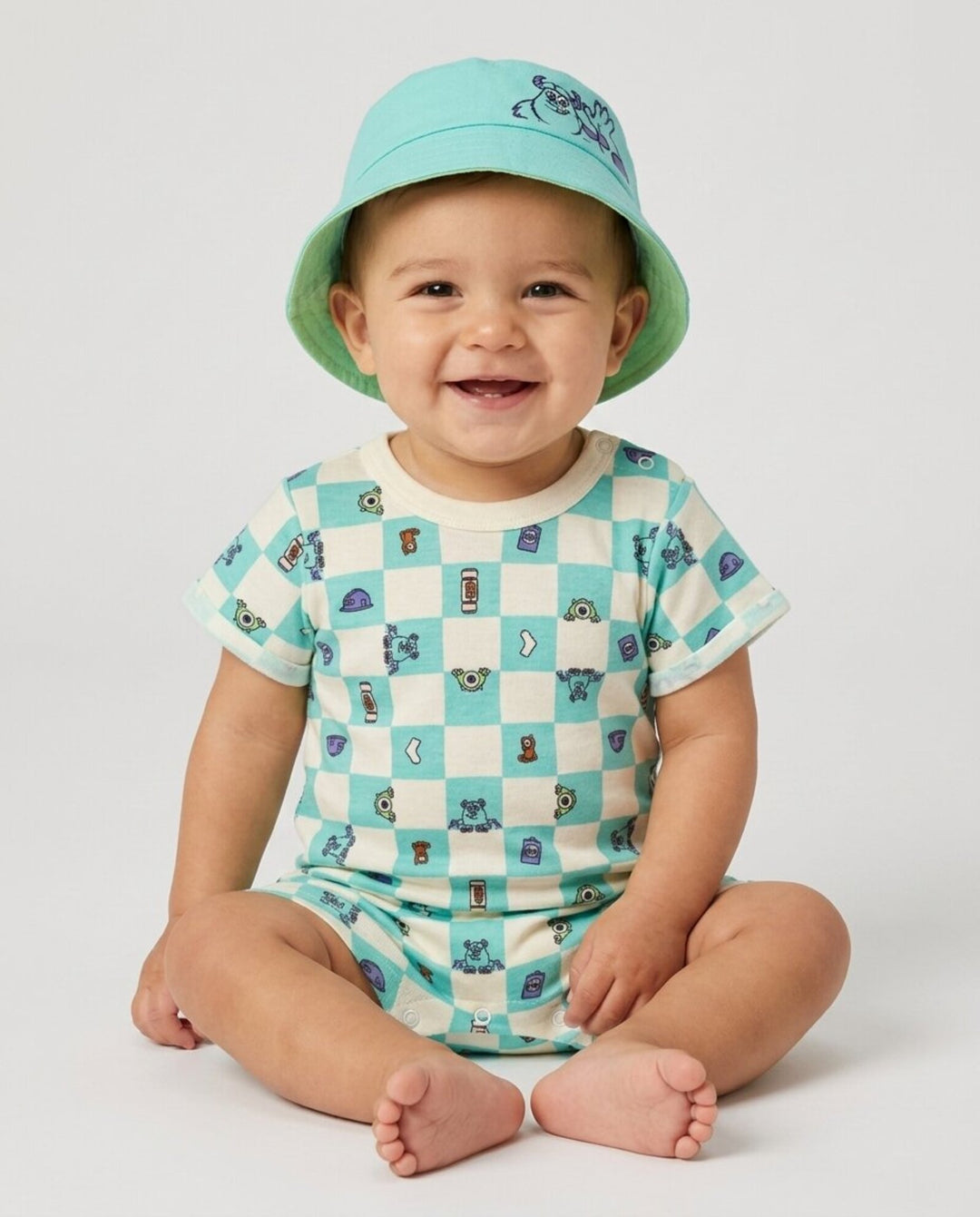 monsters inc bucket hat Disney Pixar Monsters Inc Romper and Reversible Sun Hat Set Sulley and Mike Teal